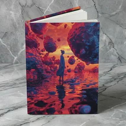 Surreal Woman Standing Among Floating Rocks
