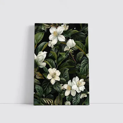 White Magnolia Flowers Dark Green Botanical
