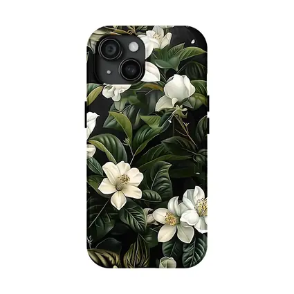White Magnolia Flowers Dark Green Botanical