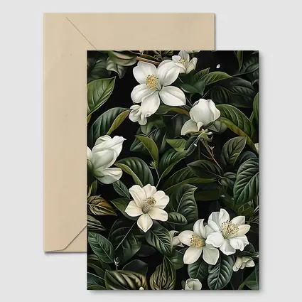 White Magnolia Flowers Dark Green Botanical