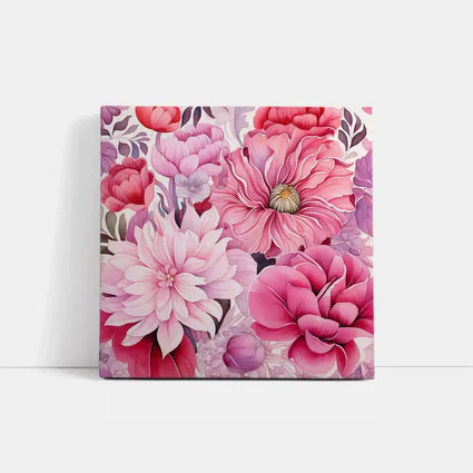 Pink Peonies Dahlias Floral Watercolor Art