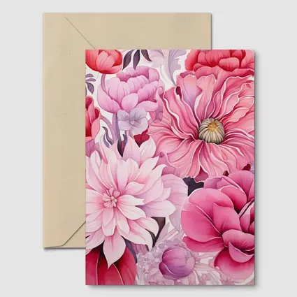 Pink Peonies Dahlias Floral Watercolor Art