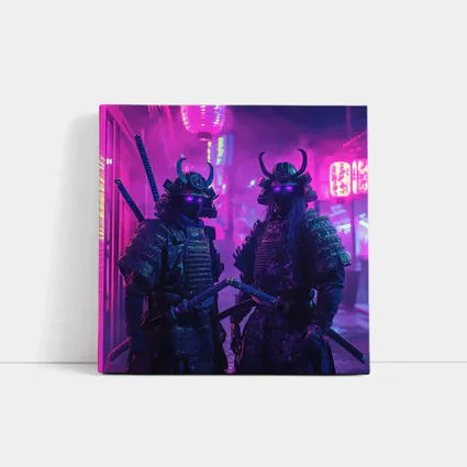 Neon Samurai Warriors Dark Cyberpunk City Street