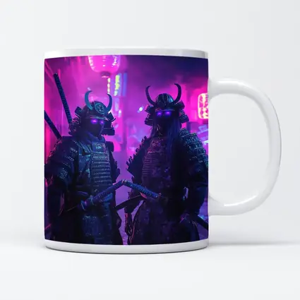 Neon Samurai Warriors Dark Cyberpunk City Street