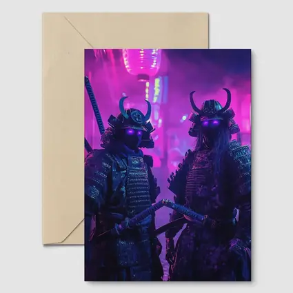 Neon Samurai Warriors Dark Cyberpunk City Street