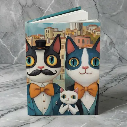 Cat Family Portrait Colorful City Background