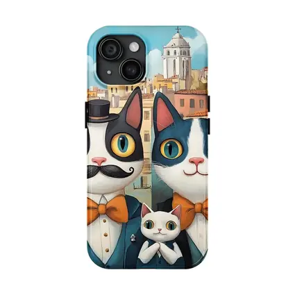 Cat Family Portrait Colorful City Background