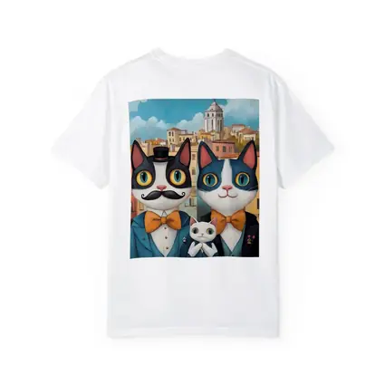 Cat Family Portrait Colorful City Background
