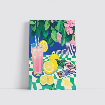 Pink Lemonade Still Life Checkered Table Art