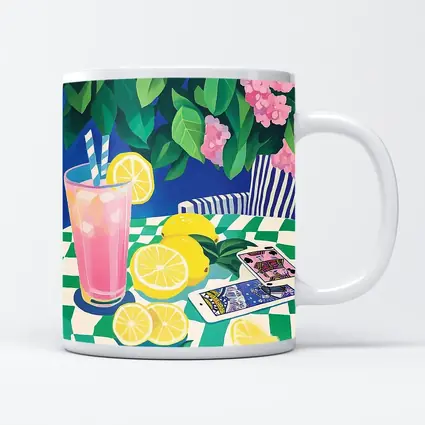 Pink Lemonade Still Life Checkered Table Art