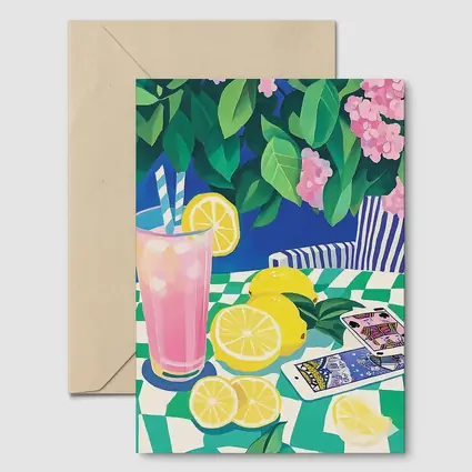 Pink Lemonade Still Life Checkered Table Art