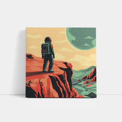 Astronaut Standing On Red Planet Cliff