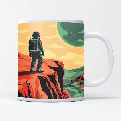 Astronaut Standing On Red Planet Cliff