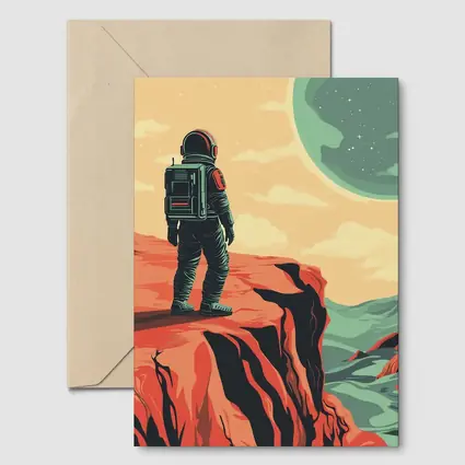 Astronaut Standing On Red Planet Cliff