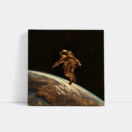 Gold Astronaut Floating Above Earth Stars