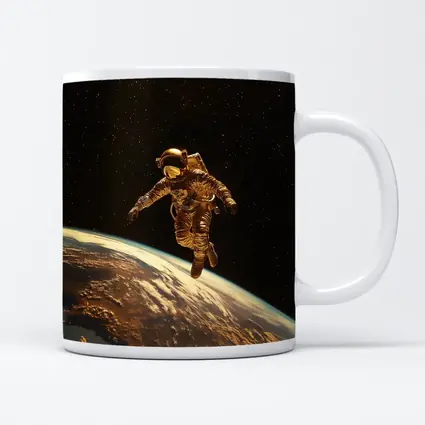 Gold Astronaut Floating Above Earth Stars