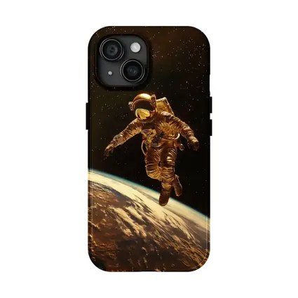 Gold Astronaut Floating Above Earth Stars