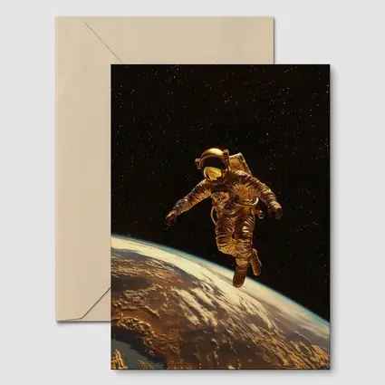 Gold Astronaut Floating Above Earth Stars