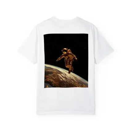 Gold Astronaut Floating Above Earth Stars