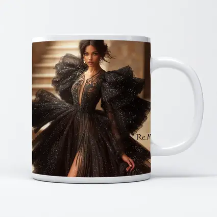 Black Glitter Tulle Gown Woman Portrait