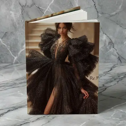 Black Glitter Tulle Gown Woman Portrait