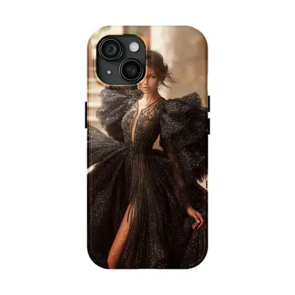 Black Glitter Tulle Gown Woman Portrait