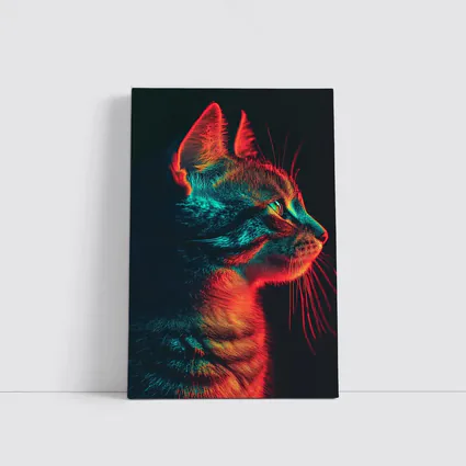 Neon Lit Kitten Dark Background Portrait