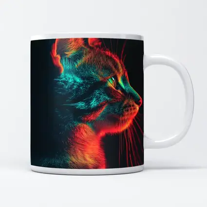 Neon Lit Kitten Dark Background Portrait