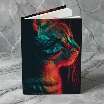 Neon Lit Kitten Dark Background Portrait