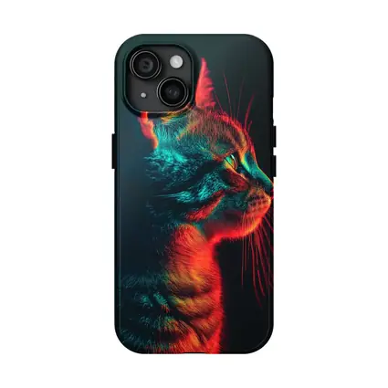 Neon Lit Kitten Dark Background Portrait