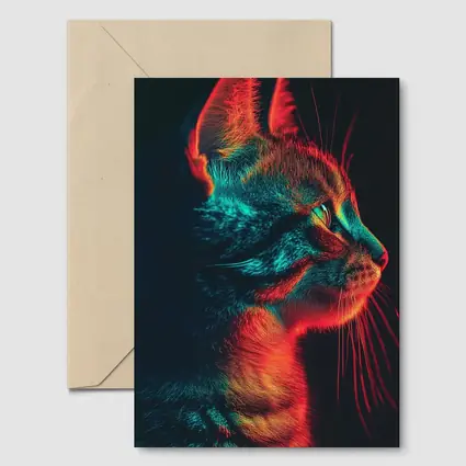 Neon Lit Kitten Dark Background Portrait