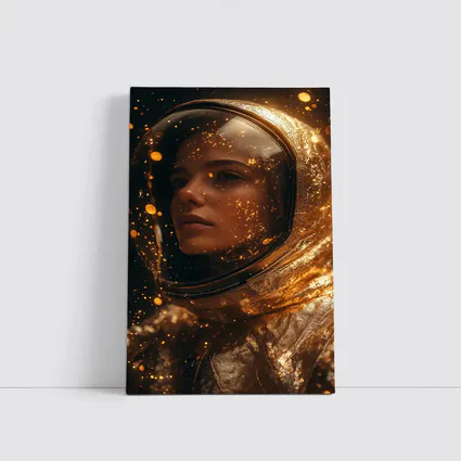 Woman Astronaut Golden Cosmic Glitter Portrait
