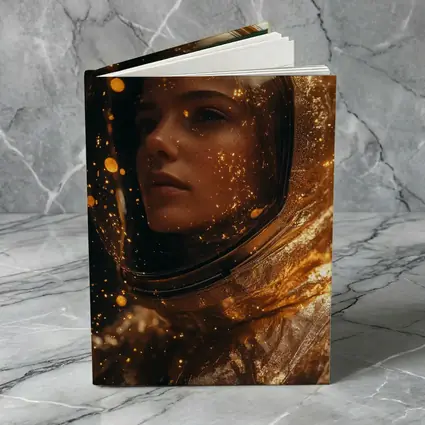 Woman Astronaut Golden Cosmic Glitter Portrait
