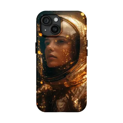 Woman Astronaut Golden Cosmic Glitter Portrait