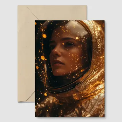 Woman Astronaut Golden Cosmic Glitter Portrait