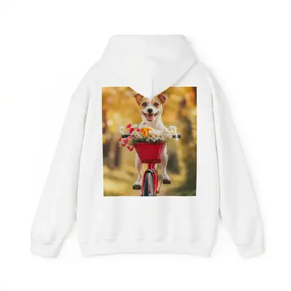 Jack Russell Terrier Riding Red Bicycle Flowers