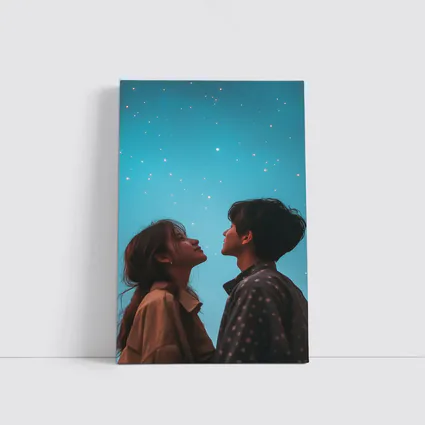 Couple Gazing Up at Starry Blue Sky