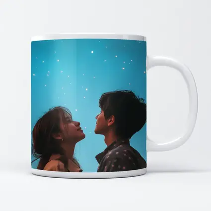 Couple Gazing Up at Starry Blue Sky