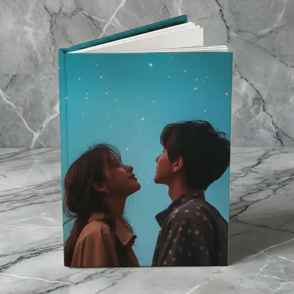 Couple Gazing Up at Starry Blue Sky