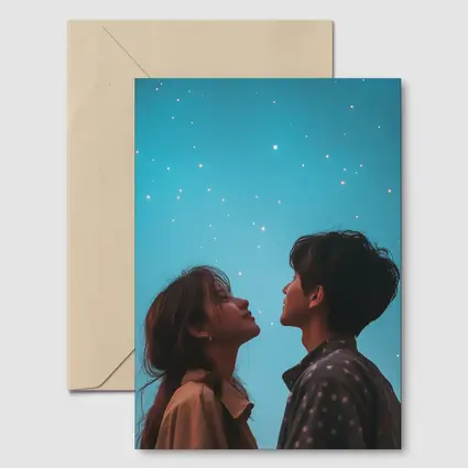 Couple Gazing Up at Starry Blue Sky