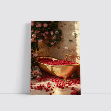 Gold Bathtub Roses Raspberries Luxury Interior