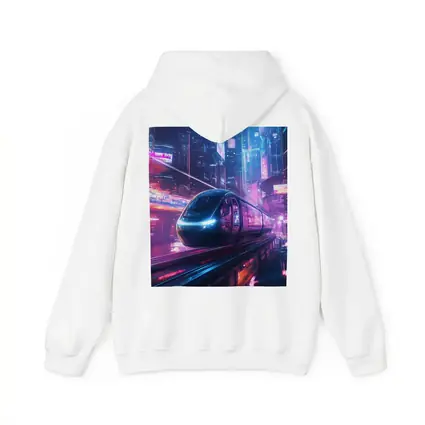 Futuristic Train Speeding Through Neon Cyberpunk City