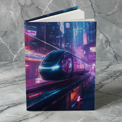 Futuristic Train Speeding Through Neon Cyberpunk City