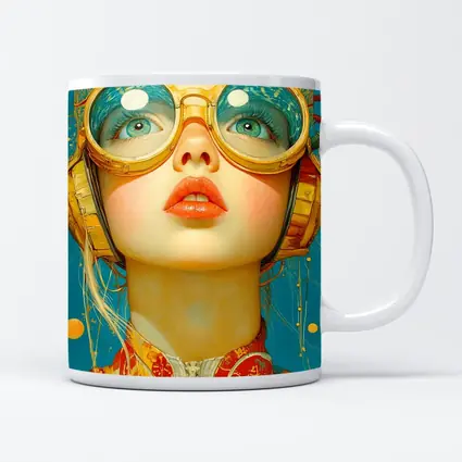 Retro Girl With Golden Goggles Blue Background