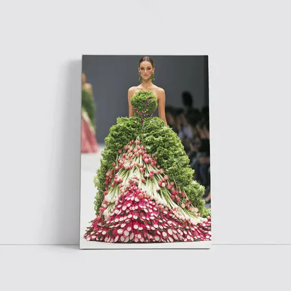Fashion Model Wearing Vegetable Gown Runway