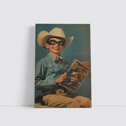 Retro Boy Cowboy Mask Comic Book Art