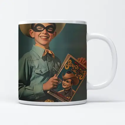 Retro Boy Cowboy Mask Comic Book Art