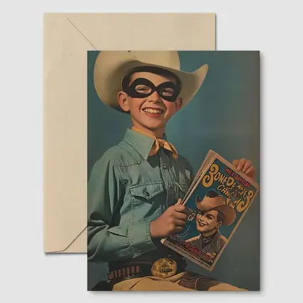 Retro Boy Cowboy Mask Comic Book Art