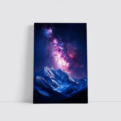 Milky Way Galaxy Over Snowy Mountain Night