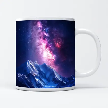 Milky Way Galaxy Over Snowy Mountain Night